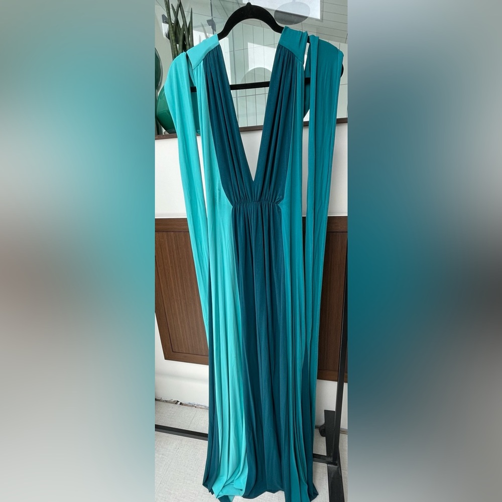 Rare EUC Teal Blue Green Butter by Nadia Convertible Maxi Dress Stretch OSFM